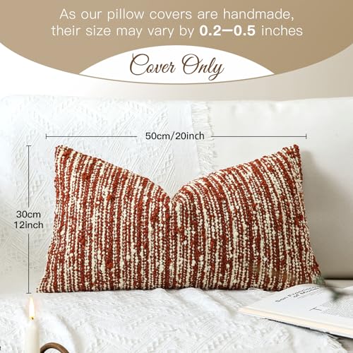 Artscope Lumbar Throw Pillow Cover 12x20 Super Thick Body Pillow Cover Decorative Boucle Textured Morden Neutral Accent Italian Style Pillowcase for Bedroom Living Room Couch Sofa Home Décor-Rust - color: Rust, size: 20" x 12" (Pack of 1)
