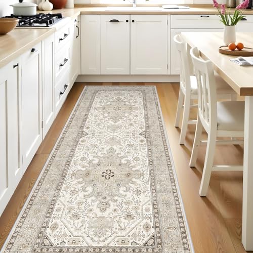 3x8 Runner Rug Kitchen - Hallway Non Slip Washable Oriental Runners Soft Indoor Neutral Carpet for Entry Bedroom Farmhouse Low Pile Stain Resistant Hall Rugs Long Thin Front Door Mat - 3x8 Ivory - color: Ivory, size: 3' x 8' (Rectangular)