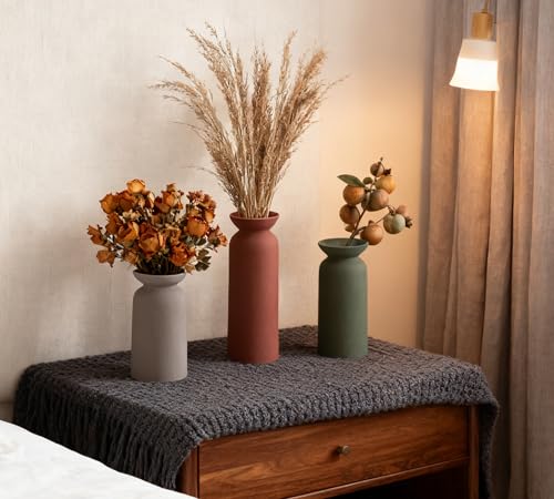 Modern Ceramic Vase Set of 3 Small Flower Vases Boho Farmhouse Style Decorative Vases for Pampas Grass & Dried Flowers Colorful - color: Modern Matte Set-vt12