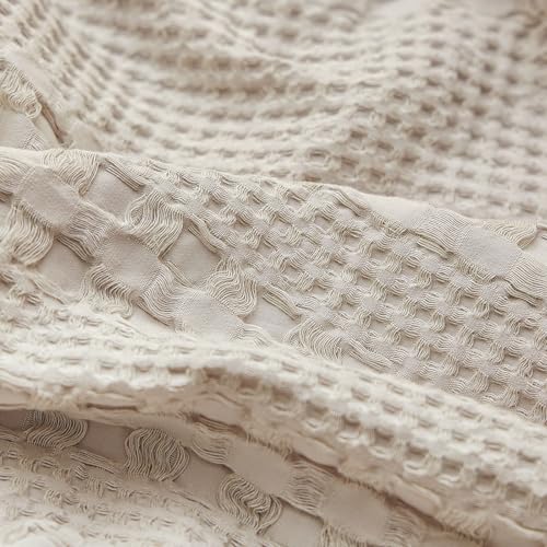 PHF 100% Cotton Waffle Pillow Shams Standard Size, 2 Pack 20" x 26" Soft Skin-Friendly Pillowcases, No Filling, Aesthetic Woven and Breathable Waffle Weave Pillow Case Covers for Bed, Oatmeal - color: Oatmeal, size: 26" x 20" (Pack of 2)