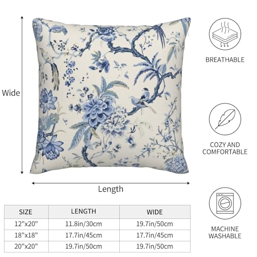 Chinoiserie Pillow Covers 20 x 20 Set of 2 Birds Floral Linen Throw Pillow Cover Vintage White and Blue Farmhouse Decorative Pillowcases for Living Room Couch Bed Sofa Outdoor - color: Chinoiserie Bird, size: 20" x 20" (Pack of 2)