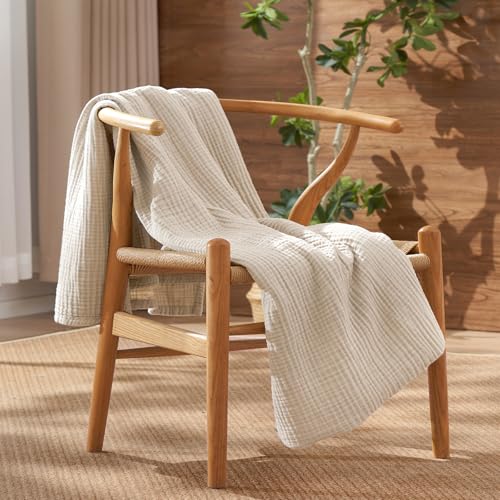 David's Home 100% Cotton Muslin Throw Blanket for College Dorm, 4-Layer Soft Breathable Lightweight Comfy Cozy Throw Guaze for Hot Sleepers, 3D Bubble Room Decor for Bed, Giftable, Brich, 50"x70" - color: Birch, size: Throw XL(50x70")