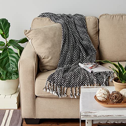 DII Textured Acryllic Woven Throw, Farmhouse Fringe Blanket, 50x60, Black/White - color: Black/White