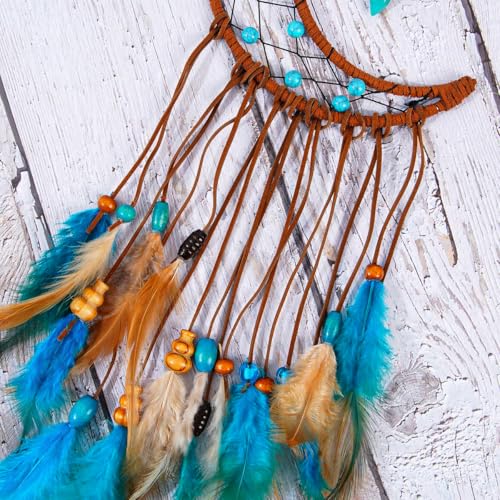 MEXIDAWN 2 Pack DIY Feather Dream Catcher Kits Turquoise Wall Hanging Boho Decor Handmade Dream Catcher for Adults - style: Star*1 & Moon*1