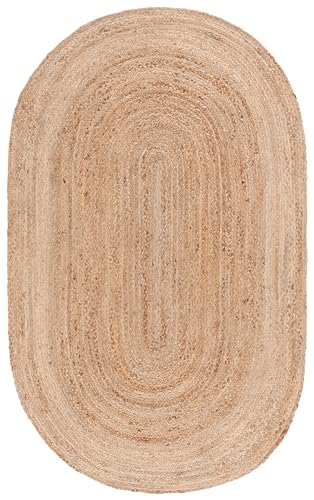 SAFAVIEH Natural Fiber Collection Area Rug - 2'6" x 4' Oval, Natural Brown, Handmade Jute, Braided Border Design (NF801N) - color: Natural, size: 2'6" x 4' (Oval)