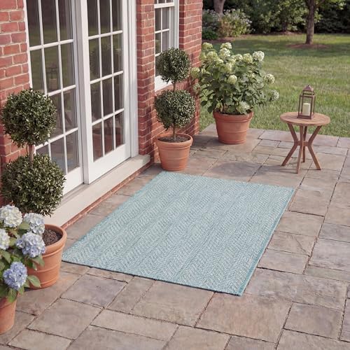 SAFAVIEH Outdoor Accent Rug 2'x3'7" - Courtyard Collection - Coastal Design, Aqua & Grey, Durable & Easy Cleaning, Ideal for Patio, Entryway, Mudroom, Backyard (CY8022-37121) - color: Aqua/Grey, size: 2' x 3'7" (Rectangular)