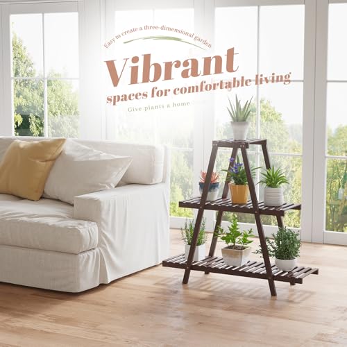 STDDRE Plant Stand For Indoor Outdoor Tiered Plant Shelf 3 Tier 8 Potted Bamboo Flower Holder Ladder Rack For Multiple Triangle Table Plant Pot Stand (Brown) - color: Brown