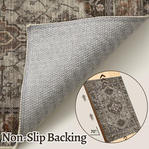 Tangsoo Washable Entryway Rugs 2x3 Vintage Non Slip Small Area Rug, Indoor Front Door Rug, Print Distressed Door Mat Indoor Entrance Soft Low Pile Throw Rug for Entry Kitchen Bedroom Grey - color: Grey/Taupe, size: 2' X 3' (Rectangular)