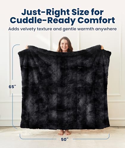 Everlasting Comfort Soft & Comfortable Black Faux Fur Throw Blanket for Couch - (50"x65") Minky & Fluffy Fall Blankets & Throws, Plush Fuzzy Cover for Bed, Sofa & Living Room - Cozy Home Decor - color: Black