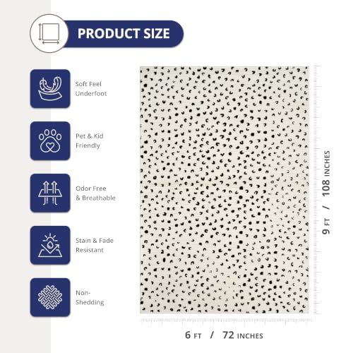 Abani Neutral Collection Cream Area Rug 6' x 9' for Living Room, Bedroom - Modern Design - Durable & Easy to Clean - color: Black, size: 6' x 9' (Rectangular)