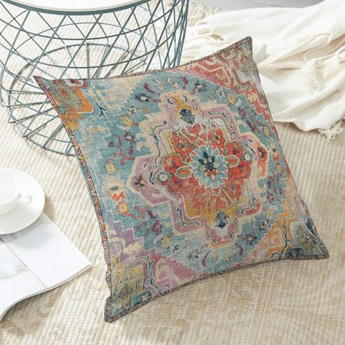 Boho Pillow Covers 16x16 Inch Set of 2, Bohemian Carpet Vintage Pattern Decorative Throw Pillowcase Boho Colourful Retro Linen Outdoor Farmhouse Cushion Cover for Sofa Couch Bed Living Room - color: Boho25, size: 16" x 16" (Pack of 2)