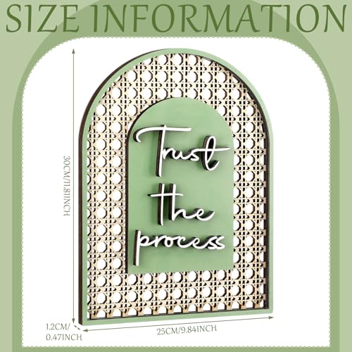Honoson Boho Shelf Decor Trust The Process Wooden Standing Sign Inspirational Hollow Arched Table Decoration Sage Green Natural Wood Tabletop Decoration for Home Office Bedroom Living Room Shelf Decor