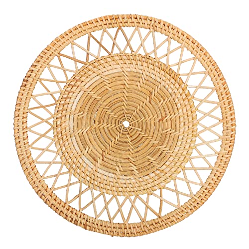 Wall Basket Decor, Boho Handmade Hanging Wall Baskets, Woven Seagrass Rattan Wall Decor, Flat Round Handcrafted Wall Decor for Coastal Art Bedroom Living Room Farmhouse home(Rattan round cross 30cm) - color: Rattan round cross 30cm