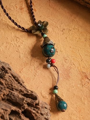 MINACHI Vintage Bohemian Colorful Ceramic Bead Antique Flower Y Necklace, Vintage Boho Hippie Statement Jewelry Gift for Women - color: S01C