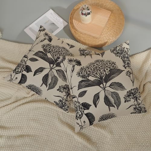 Black Pillow Covers 16x16 Inch 2 Pcs Boho Vintage Floral Decor Throw Pillows Hydrangea Flower Seasonal Outdoor Farmhouse Neutral Accent Decoration Pillowcase Linen Cushion Cover for Couch - color: Boho Black Hydrangea, size: 16" x 16" (Pack of 2)