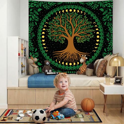 Apdidl Boho Mandala Green Tapestry for Bedroom, Nature Hippie Tree of Life Moon Phase Ceiling Tapestries Aesthetic, Bohemian Sun Stars Plant Decoration Wall Hanging Art Backdrop for Living Room (51"X60") - color: Green Tree Tapestry, size: 60"L x 51"W