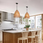 KSANA Boho Rattan Pendant Light, 1-Light Handwoven Wicker Hanging Light, 14" Natural Farmhouse Pendant for Kitchen Island, Dining Room & Entryway - size: 14"