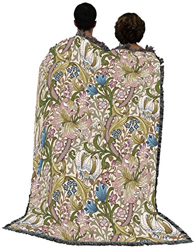 Pure Country Weavers William Morris Golden Lily Pink Blanket - Arts & Crafts - Gift Tapestry Throw Woven from Cotton - Made in the USA (72x54) - color: Pink, size: Large
