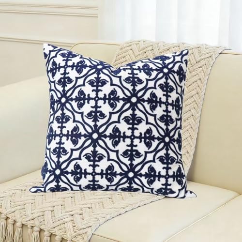 Slow Cow Throw Pillow Cover Navy Blue Embroidery Canvas Throw Pillow Cover for Couch Bed Sofa Navy Geometric Cushion Cover 18 x18 Inches - color: Navy Football, size: 18" x 18" (Pack of 1)