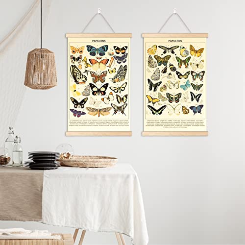 Chenkaiyang 2 Pcs Vintage Butterfly Hanging Poster, Wall Hanging Rustic Retro Wall Art Prints Butterfly Chart Poster for Living Room Decor,18.9 X 11.8 Inch - color: butterflies