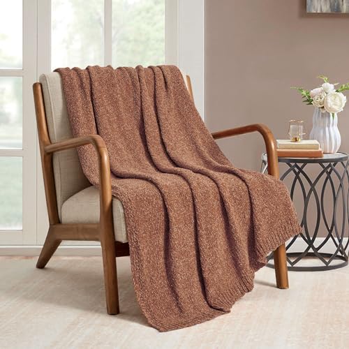 BOURINA Chenille Throw Blanket for Couch Sofa Chair Bed Home Decoration, Soft Warm Cozy Blanket for All Season（50" x 60", Coral） - color: Chenille-coral, size: 50"×60"