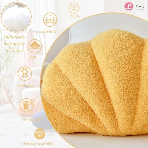 Lfsaaj Yellow Seashell Throw Pillows, Shell Shaped Throw Pillows, 13 Inch Soft Home Decorative Pillow Plush Cushion for Bed Couch Living Sofa Room Decor Accent Throw Pillow - color: Yellow, size: Small-13Inch