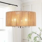 Rattan Chandelier for Dining Room, 5-Light Large Farmhouse Chandeliers Hand Woven Boho Pendant Light Fixture, 19'' Brushed Nickel Wicker Chandelier for Foyer Hallway Bedroom Kitchen Living Room - color: 5-Light Nickel