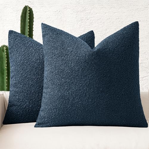 MIULEE 18x18 Inch Decorative Pillow Covers for Couch Bed Set of 2 Textured Boucle Neutral Throw Pillow Covers Navy Blue Accent Solid Pillowcases Sofa Living Room Home Decor - color: Navy Blue, size: 18" x 18" (Pack of 2)