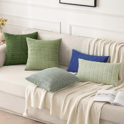 MIULEE Pack of 2 Spring Corduroy Decorative Throw Pillow Covers 16x16 Inch Soft Boho Striped Pillow Covers Modern Farmhouse Home Decor for Summer Sofa Living Room Couch Bed Moss Green - color: Moss Green, size: 16" x 16" (Pack of 2)