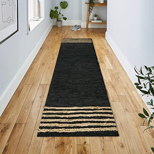 GRUHUM Jute Runner Rug 2'6"x4' ft Natural Fiber Leather Black Jute Area Rug Handwoven Boho Farmhouse Braided Rustic Vintage Ecofriendly Indoor Rugs for Kitchen Living Room Bedroom Hallways Entryways - color: Natural Black- 20, size: 2'6" x 4' (Rectangular