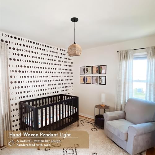 Mini Hemp Rope Woven Pendant Light Woven Light Fixture Boho Chandelier Light Fixture Wicker Pendant Light Rattan Light Pendant Dome Wicker Chandelier for Bedroom Kitchen Island(Bulb Incl.) - color: 8.7" Natural