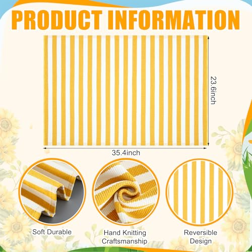 Moucuny Yellow and White Summer Striped Rug 2' x 3' Outdoor Indoor Front Porch Door Mat Polyester Washable Entryway Rug for Kitchen, Bathroom, Living Room, Dorm Farmhouse Decor - color: Yellow and White, size: 2' X 3', style: Vertical Stripe