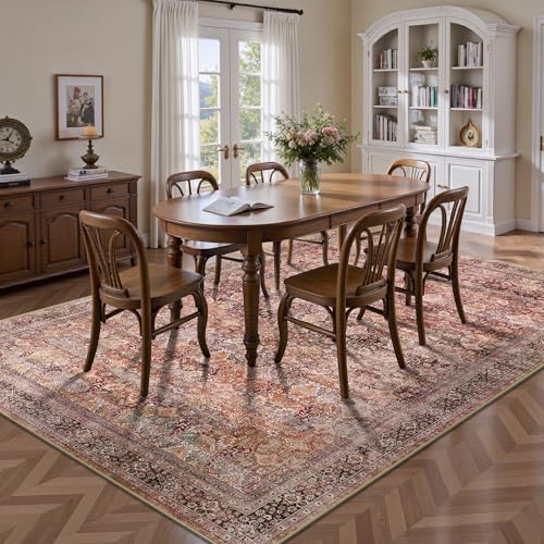 5x7 Area Rugs - Washable Vintage Retro Living Room Rug, Soft Ultra Thin Non Slip Low Pile Traditional Distressed Boho Carpet for Bedroom Dining Room Nursery Home Office, Vintage Iron Red - color: H-vintage Iron Red, size: 5x7