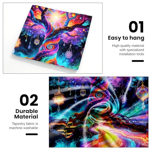 AOHMPT Blacklight Tree of Life Tapestry Trippy Fluorescent Wall Hanging Psychedelic Rainbow Galaxy Glow in the Dark Crystal Starry Night Tapestries for Bedroom Decor, 79x59 In - color: Tree(4), size: 79"L x 59"W