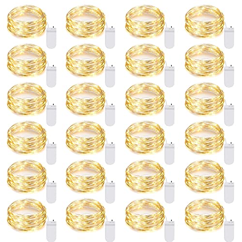Ineximun 24 Pack LED Fairy Lights Battery Operated 7Ft 20Led Warm White Mini String Lights Waterproof Christmas Lights for Mason Jars Bedroom DIY Party Wedding Christmas Decor - color: Warm White