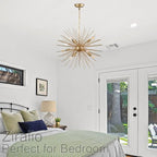 23.8" Modern Sputnik Chandelier 9-Lights Mid-Century Modern Starburst Golden Chandelier Luxury Gold Solid Metal Sputnik Satellite Chandeliers for Dining Room, Kitchen Island, Bedroom, E12 - color: Gold 23.8"