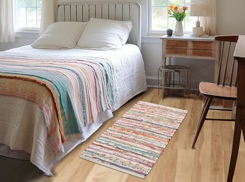 COTTON CRAFT Cotton Chindi Rag Rug - 2 Pack - Boho Farmhouse Rustic Area Accent Throw Rug - Handwoven Reversible Natural Recycled Yarn - Living Room Den Study Home Décor Gift -20 x 32 in - Multi Color - color: Multi Color - 2 Pack, size: 1'8" x 2'8" (Rect