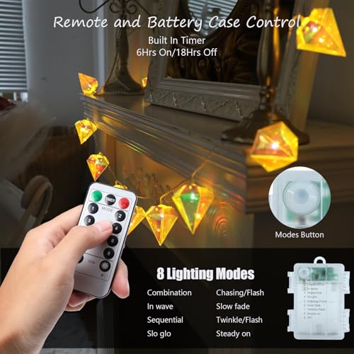 Vigdur 10FT Lantern String Lights, 20 LEDs Decorative Sting Lights Indoor Battery Operated with 8 Modes & Remote, Timer, Indoor Outdoor Light for Bedroom Party Home Decor - color: Diamond Styke