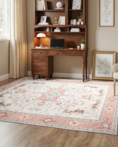 MINIDEAR 2x3 Area Rugs for Entryway, Kitchen, Washable Rug Small Rugs for Bedroom Non Slip Vintage Rug with Floral Print Carpet Mat for Home, Pink - color: Pink, size: 2' x 3' (Rectangular)