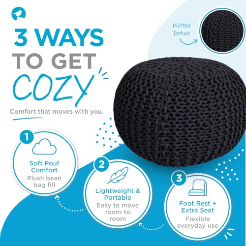 BIRDROCK HOME Round Pouf Ottoman Foot Rest - 18.5”x18.5”x15” Boho Compact Comfortable Soft Cotton Braided Foot Stool with Bean Bag Filling for Living Room, Bedroom, or Nursery (Charcoal Gray) - color: Charcoal Gray