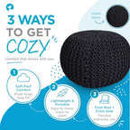 BIRDROCK HOME Round Pouf Ottoman Foot Rest - 18.5”x18.5”x15” Boho Compact Comfortable Soft Cotton Braided Foot Stool with Bean Bag Filling for Living Room, Bedroom, or Nursery (Charcoal Gray) - color: Charcoal Gray