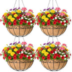 4 Pack 12 Inch Hanging Baskets for Plants Outdoor Metal Hanging Planter Basket with Coco Coir Liner Hanging Flower Baskets Hangings Flower Pots Holder for Garden, Patio(Flower) - size: 12 Inch, style: English