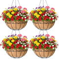 4 Pack 14 Inch Hanging Baskets for Plants Outdoor Metal Hanging Planter Basket with Coco Coir Liner Hanging Flower Pots Holder for Garden, Patio(Flower) - size: 14 Inch, style: English