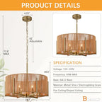 6-Light Hand-Woven Rattan Chandelier, 19.7" Farmhouse Boho Chandelier, Adjustable Rustic Wicker Ceiling Light Fixture for Dining Room Kitchen Island Bedroom Hallway Entryway - size: 19.7"