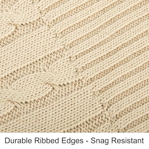 NTBAY 100% Pure Cotton Cable Knit Throw Blanket, Super Soft Warm 51x67 Knitted Throw Blanket for Couch, Sofa, Chair, Bed - Extra Cozy, Machine Washable, Comfortable Home Decor, Khaki - color: Khaki, size: Throw(51"x67")