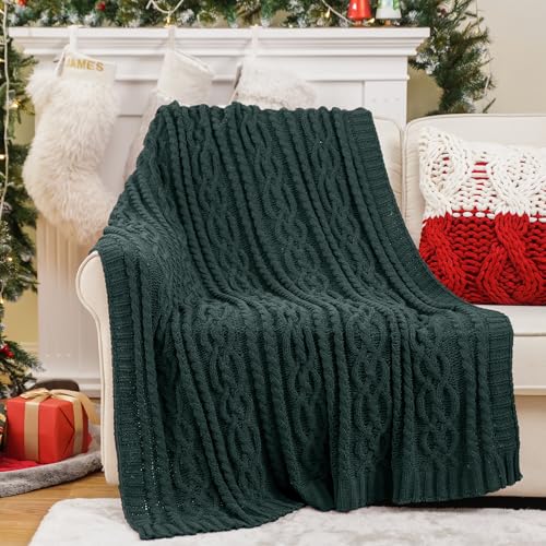 Battilo Christmas Dark Green Throw Blanket for Couch, Woven Chenille Knit Throw Blanket Versatile for Chair, 51 x 67 Inch Super Soft Warm Decorative Textured Blanket for Bed, Sofa and Living Room - color: Christmas Green