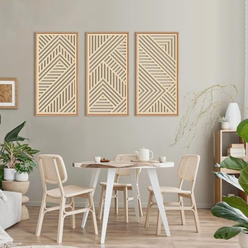 IARTTOP Large Boho Wooden Wall Art 16x32 Inch Framed Mid century Modern Wood Wall Decor Minimalist Modern Bohemian Decor for Dining Room Living Room Bedroom Set of 3 - color: boho geometric, size: 16 x 32 inches