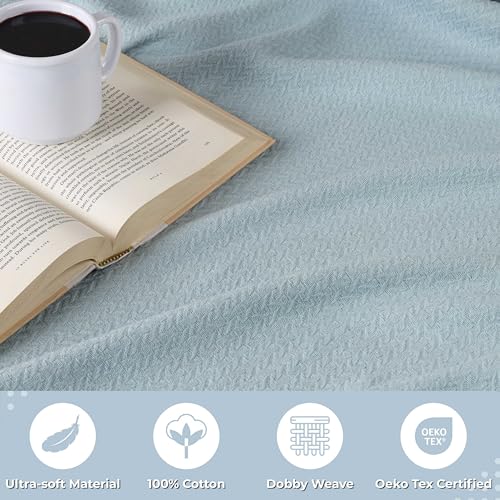 Superior Nobel Cotton Blanket, for Picnic, Beach, Traveling or Camping, Bedroom Essentials, Cover for Bed, Couch, Lounging, Textured Jacquard, Classic Chevron Woven Blanket, Throw, Light Blue - color: Light Blue, size: Throw