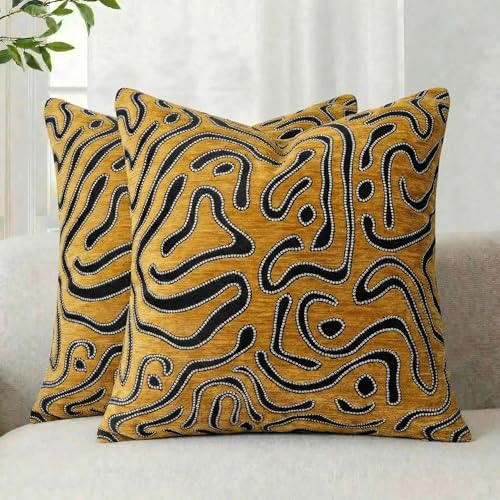Mantle & Mason Throw Pillow Covers 18x18 Chenille Pillow Covers Set of 2, Yellow Modern Abstract Luxury Textured Decorative Pillow Cover for Couch Sofa Bed Living Room - color: Artflow Dusty Yellow, size: 18" x 18" (Pack of 2)