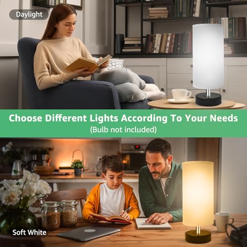 DEGNJU Small Lamp for Bedroom, Bedside Lamps for Night Stands, Mini Minimalist Table Lamp with Round Gray Fabric Shade, 11.4 Inch Desk Reading Lamp for Dorm Room Living Room Office Room, 2 Pack - color: Round-Gray-11 Inch, size: 2 Pack